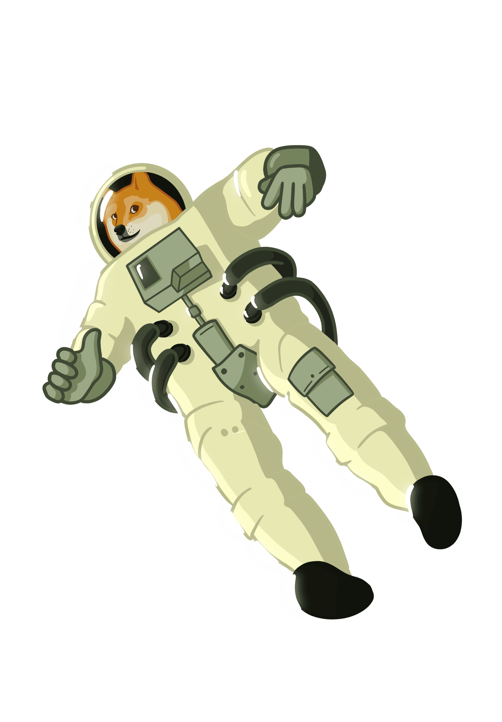 AstroDoge, astronaut shiba inu floating in zero gravity